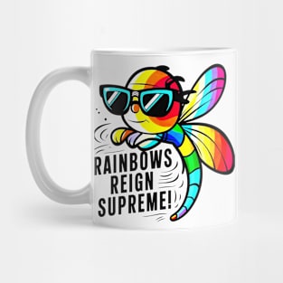 Rainbow Royalty: A Stylish Dragonfly with Shades Rules the Skies Mug